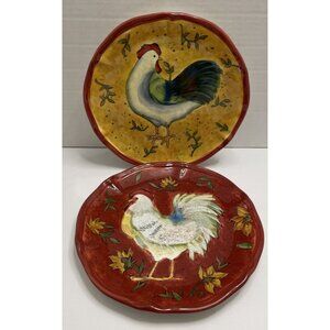 2 Certified International Susan Winget Rooster Chicken Salad Luncheon Plates EUC